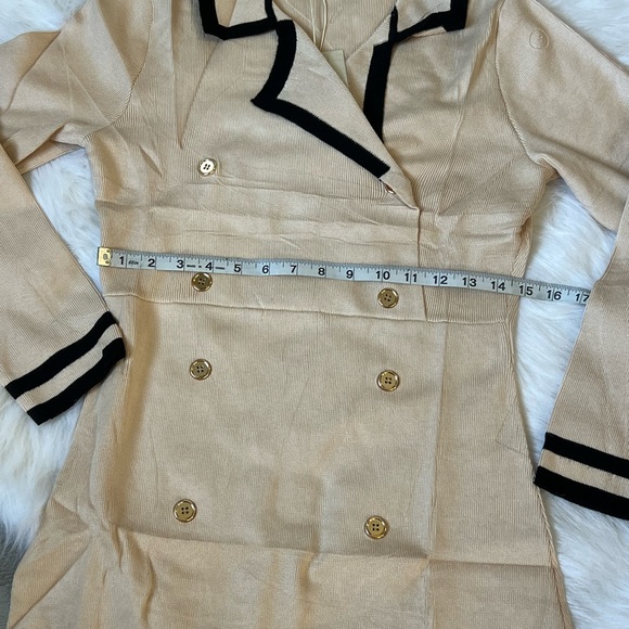 Chic Beige Double-Breasted Dress with Black Trim - Picture 3 of 5